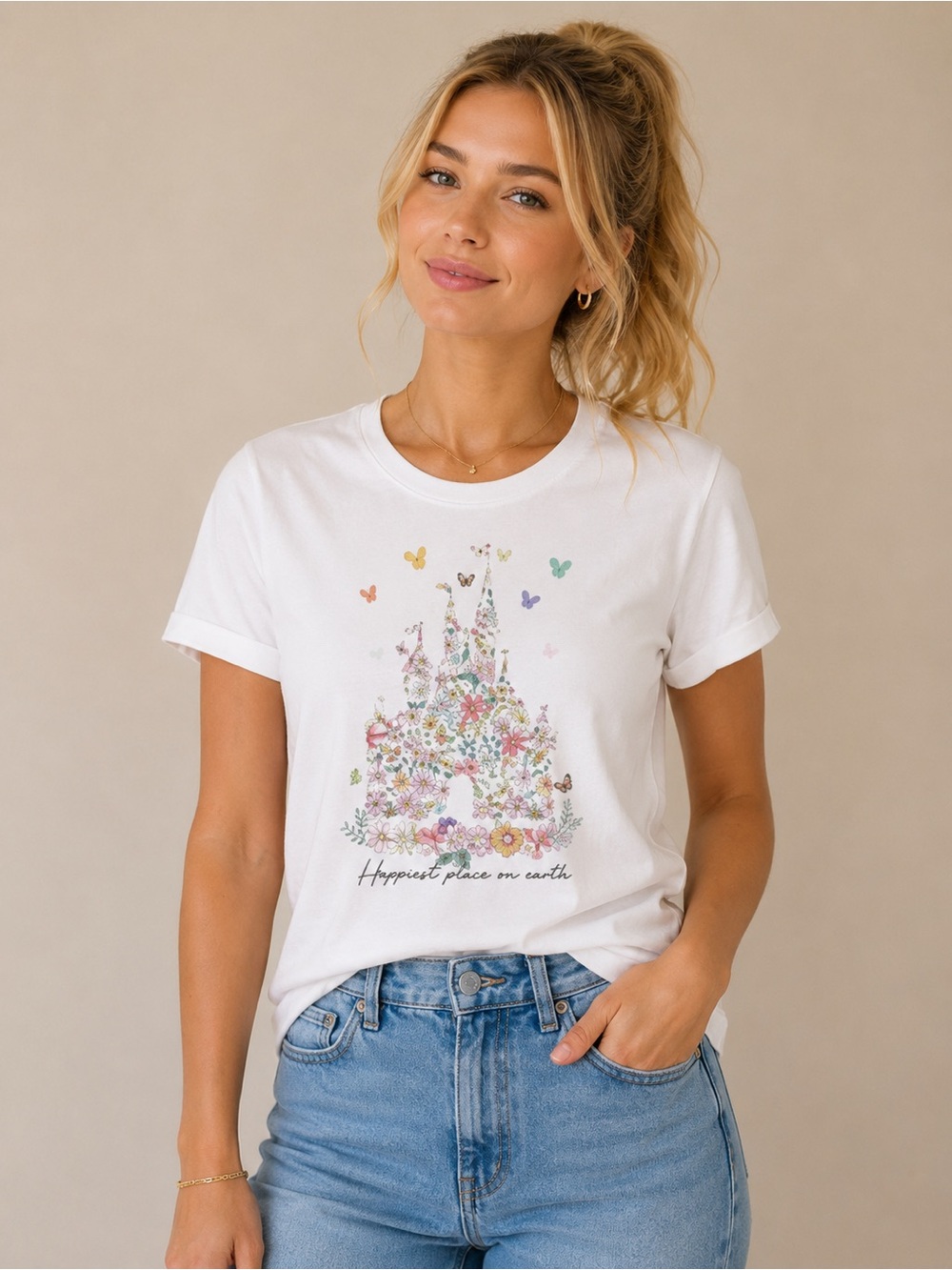 New Happiest Place on Earth White Graphic Short Sleeve Tee